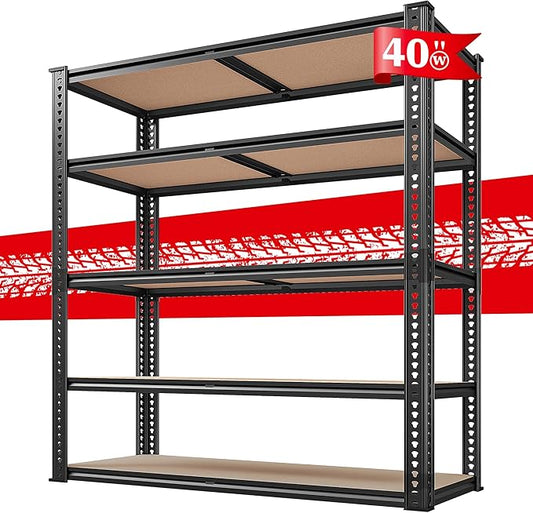 REIBII 40" W Garage Shelving 2500LBS Storage Shelves 72" H Metal Shelving 5 Tier Metal Shelves Adjustable Pantry Shelf for Closet Kitchen Warehouse 40" W x 19.7''D x 72''H
