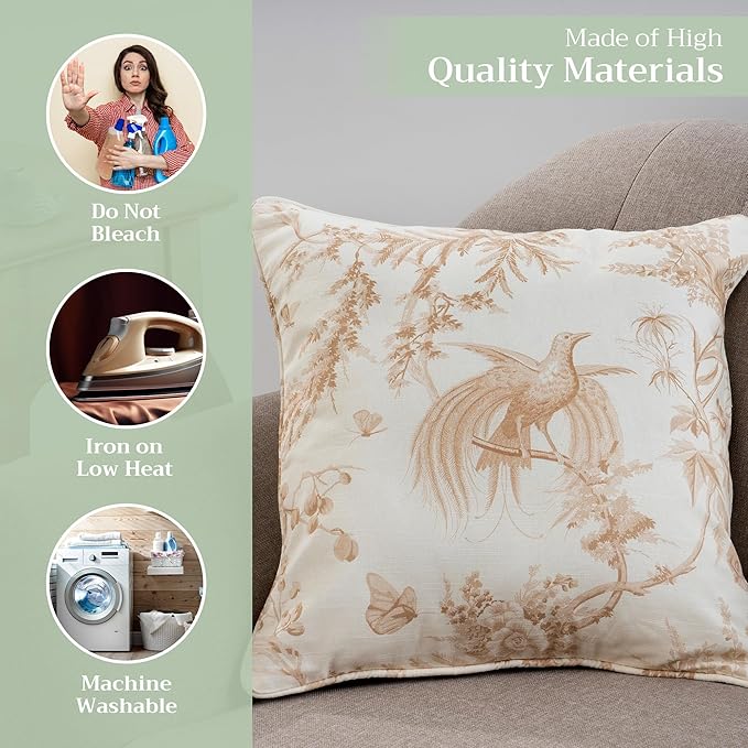 Maison d' Hermine Decorative Pillow Covers 20x20 Inch Square 100% Cotton Throw Pillow Covers with Invisible Zipper Cushion Case for Living Room Couch, Chair, Sofas, Bedroom, Home (Paradise - Almond)