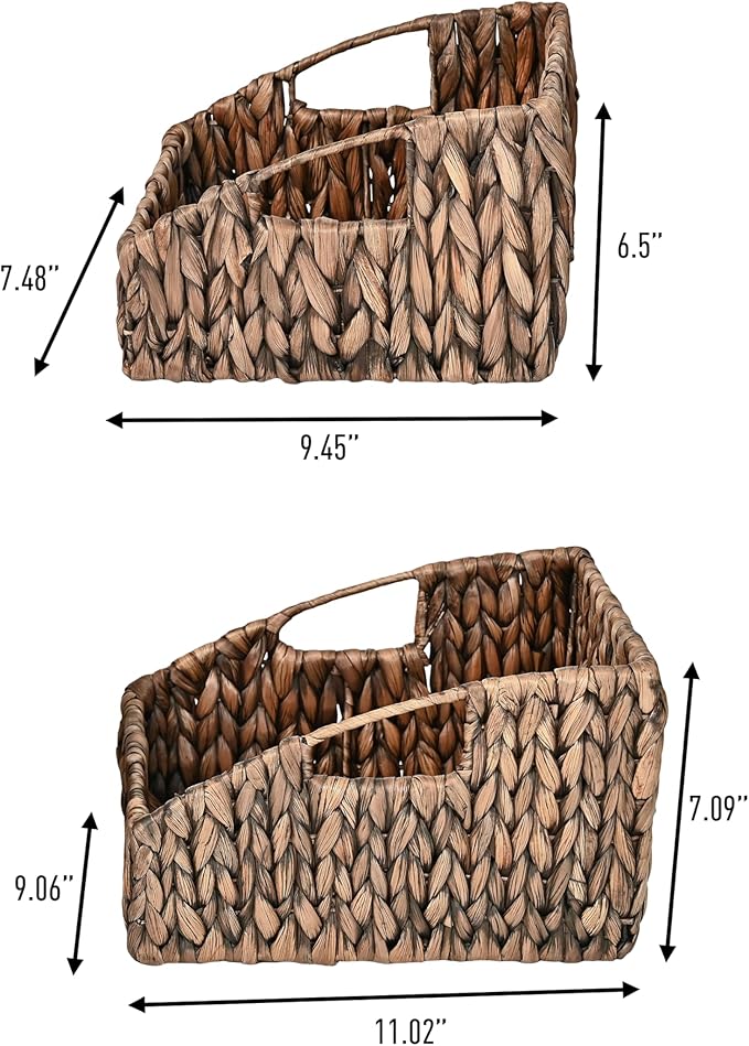 happimess BSK1007B-2SET Havanah Southwestern Handwoven Hyacinth Slanted Pantry Wicker Storage Baskets with Handles, Brown (Set of 2), Seagrass Containers for Decoration in Living Room, Bedroom