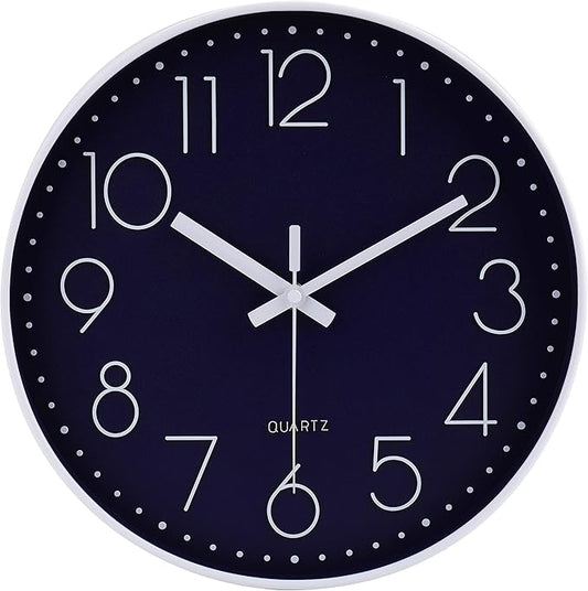 jomparis 12 Inch Silent Non-Ticking Battery Operated Quality Quartz Round Wall Clock Navy Blue Color Modern Decor Clock for Home Office Bedroom Classroom