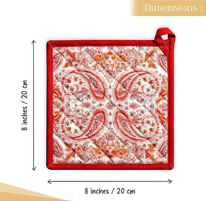 Maison d' Hermine Pot Holders 100% Cotton Heat Resistant Potholders 8" x 8" Hot Pads with Loop for Thanksgiving Christmas Decorations BBQ Cooking Baking Handling Hot Pans (Pack of 1, Orient)