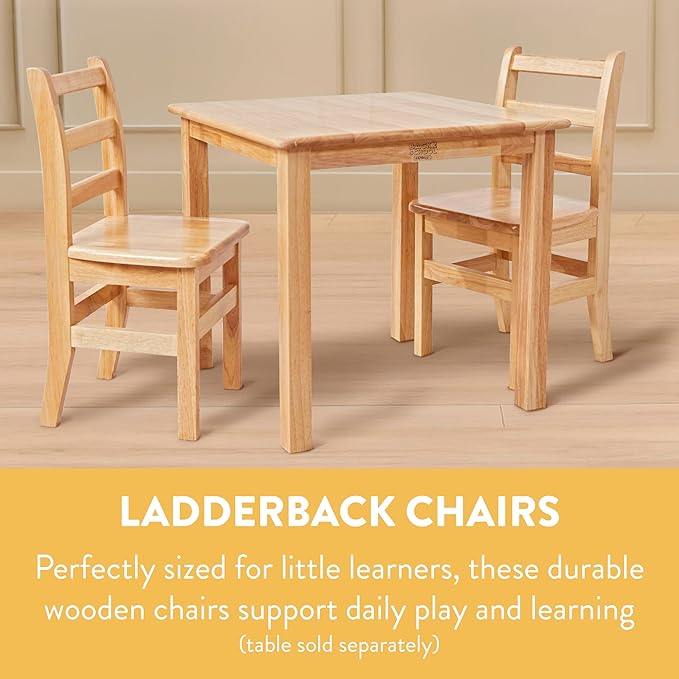 Wooden Ladderback Chairs, 14", Kids Furniture, Natural, 2-Pack