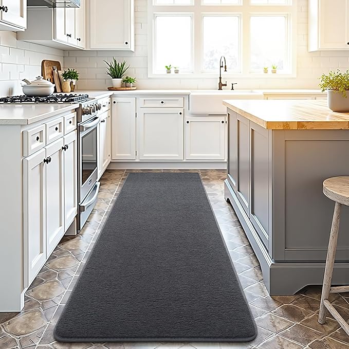 Soft 2x8 Runner Rugs for Bedroom Hallway, Non Slip Long Runners for Kitchen Laundry Dorm Washable, Modern Low Pile Area Rugs for Boys Men, Dark Grey