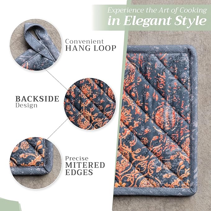 Maison d' Hermine Pot Holders Set 100% Cotton Heat Resistant Potholders 8" x 8" Hot Pads with Loop for Thanksgiving Christmas Decorations BBQ Cooking Baking Handling Hot Pans (Pack of 2, Imperfection)