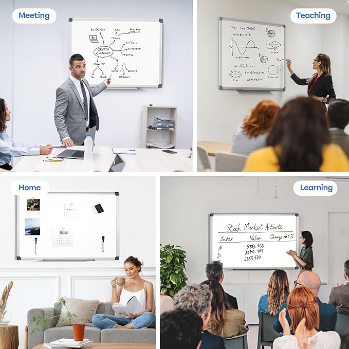 VUSIGN Magnetic Whiteboard, 36" x 24" Dry Erase Board for Wall, Silver Aluminum Frame, Hanging or Mounted White Board for Office, Home, School, Meeting