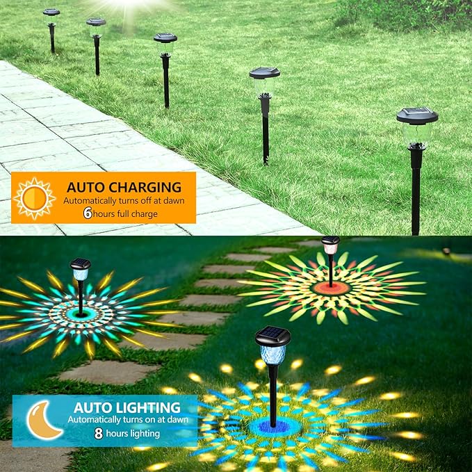 Solar Outdoor Lights - 2 Pack Color Changing Solar Pathway Lights, Waterproof, Maintains 10 Hours of Lighting for Garden, Landscape, Path, Yard, Patio, Driveway