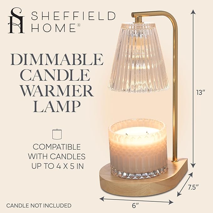 Sheffield Home Glass Candle Warmer Lamp – Elegant Candle Warmer for Long-Lasting Fragrance, Sleek Design, 13x7, Gold Ribbed Glass
