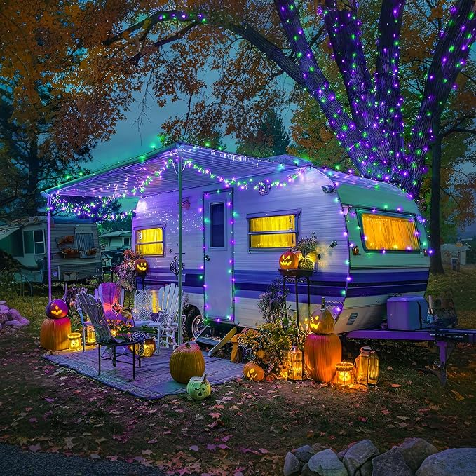 JMEXSUSS Purple and Green Halloween Lights, 132ft 400 LED Halloween Lights Plug in, String Light Indoor Outdoor for Yard Tree Porch Decor
