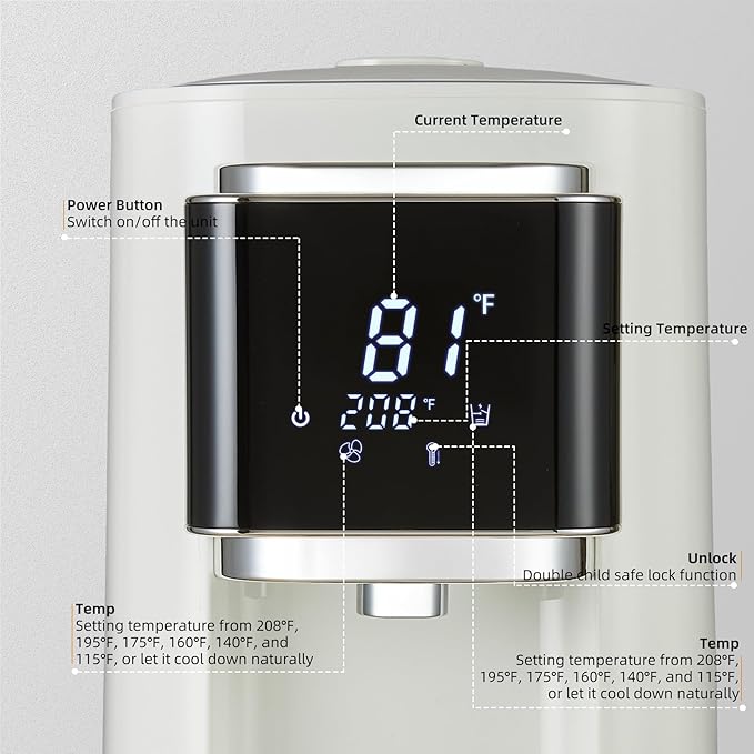 OCTAVO Water Boiler & Warmer 5 Liter, 304 Stainless Steel Water Tank, 700 Watt 6 Adjustable Water Temperature, LCD Touch Control Screen, Child Lock with Water Shortage Indicator