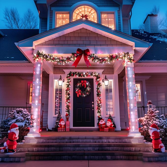 JMEXSUSS 132ft Red and White Christmas Lights Outdoor with Remote, 400 LED String Lights Indoor Plug in with Remote, 8 Modes Christmas Fairy Lights for Bedroom Tree Party Christmas Decorations