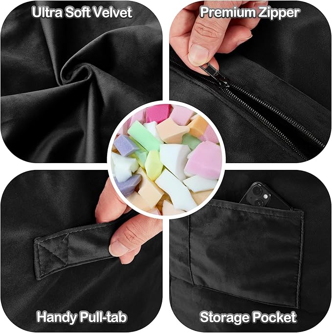 Homguava 4 FT Bean Bag Chair: 4' Bean Bags with Memory Foam Filled, Large Beanbag Chairs Soft Sofa with Dutch Velvet Cover-Black