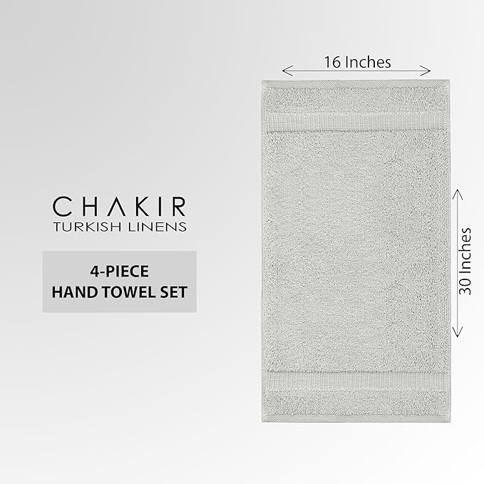 Chakir Turkish Linens Premium Cotton Absorbent Turkish Towels (Hand Towel - 4 Piece Silver)