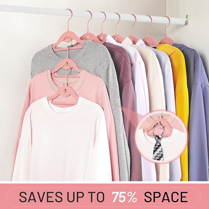 Velvet Hangers 30 Pack, STOPKLAS Pink Clothes Hangers Non Slip Felt Hangers with 360° Swivel Hook, Thin Hanger Space Saving, Heavy Duty Closet Hanger for Clothes, Coats, Suits, Dress, Pants