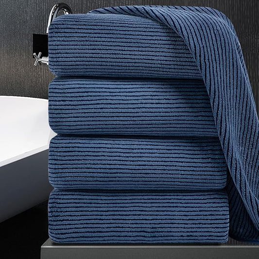4 Piece Bath Towel Set 35"x70"Oversized Bath Towel for Bathroom Ultra Soft Fluffy Extra Large Bath Sheet Luxury Premium Bathroom Towel Highly Absorbent Quick Dry Shower Towel for Hotel Spa,Navy Blue