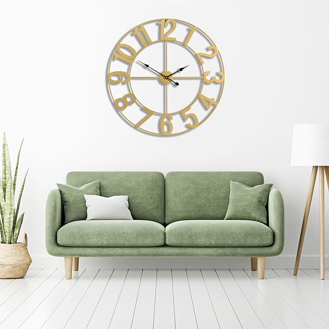 Sorbus 32-Inch Large Wall Clock – Decorative Gold Metal Clock with Black Hands – Silent, Battery Operated, Modern Wall Decor for Living Room, Kitchen, or Office – Great Gift for Housewarming or Office