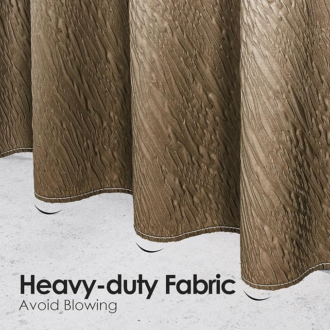MitoVilla Brown Ombre Shower Curtain Set with Hooks, Waves Textured Fabric Shower Curtains for Modern Luxury Bathroom Decor, 3D Marble Geometric Embossed Cloth Bathroom Shower Curtain, 72 x 72