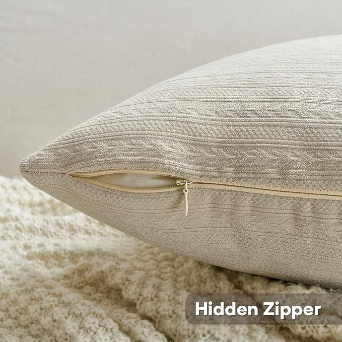 FUTEI Beige Decorative Throw Pillow Covers 26x26 Inch Set of 2,Soft Cozy Wheat Ear Striped Patterns Euro Pillow Shams,Modern Home Decor for Couch Bed Living Room