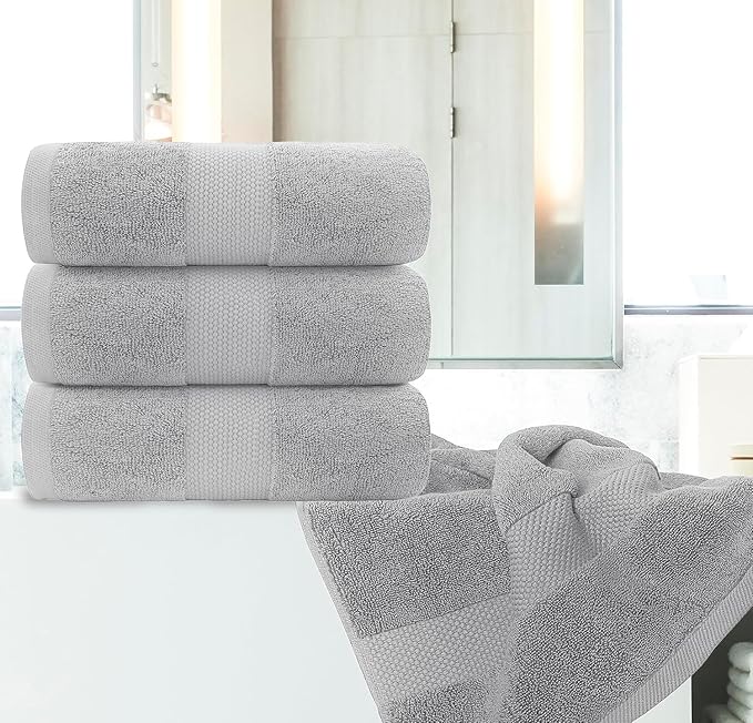 White Classic Luxury Bath Towels Set of 4 Large - 700 GSM Cotton Ultra Soft Bath Towels 27x54 | Highly Absorbent and Quick Dry | Hotel Towels for Bathroom Luxury, Plush Shower Towels, Dolphin Gray