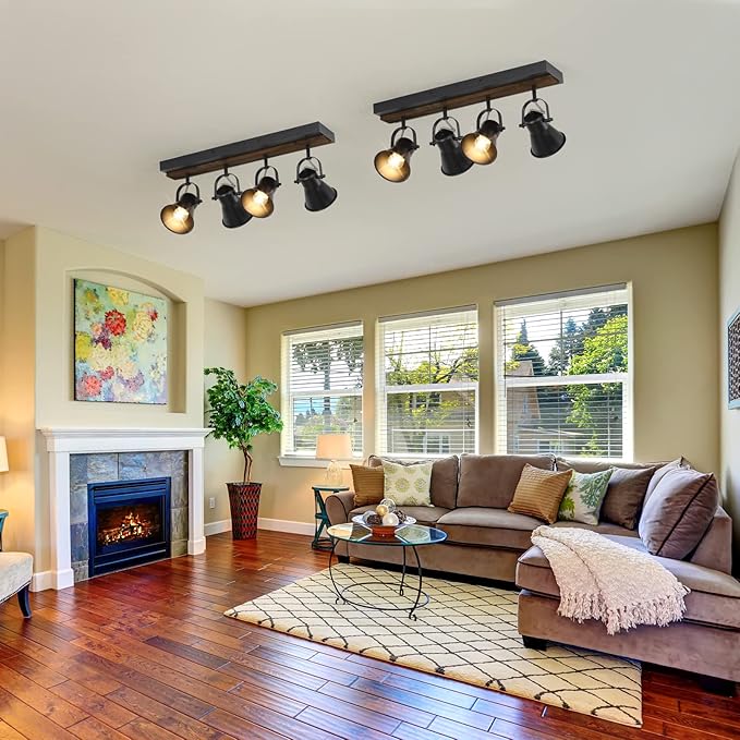 SEEBLEN 4-Light Kitchen Light Fixtures - Adjustable Ceiling/Wall Mount Spotlight, Industrial Black Track Lighting for Living Room, Dining Room, Hallway, Bathroom