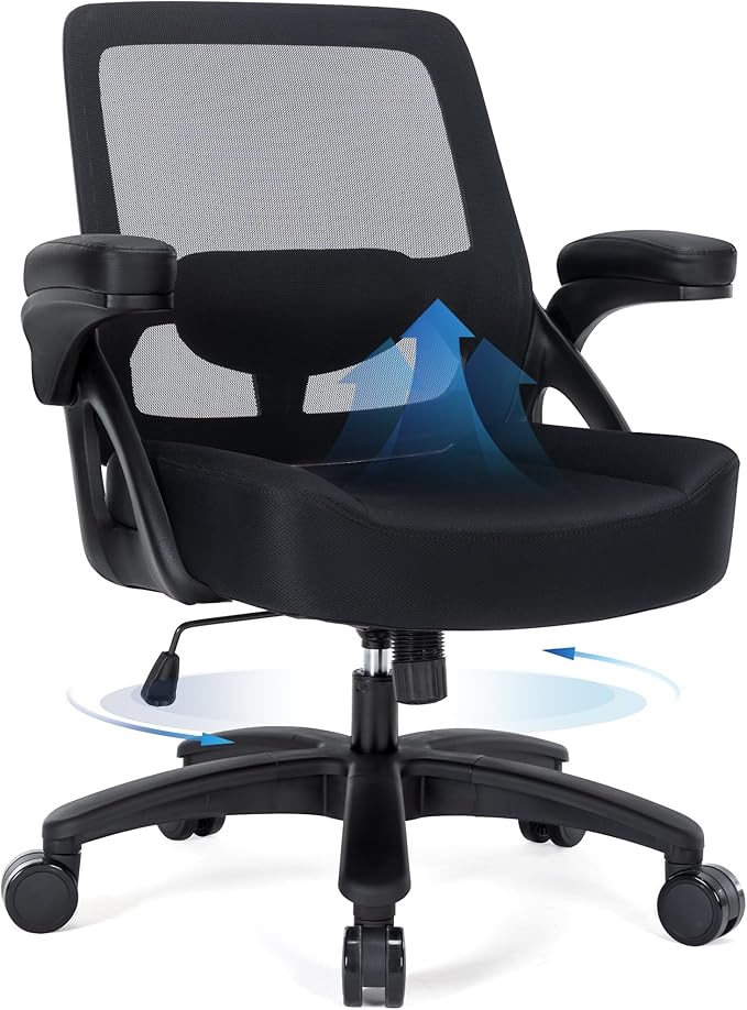 Big and Tall Office Chair 400lbs-Ergonomic Mesh Desk Chair with Flip up Arms, Heavy Duty Home Office Computer Chair, Wide Seat Office Chairs, Executive Rolling Swivel Task Chairs for Large People