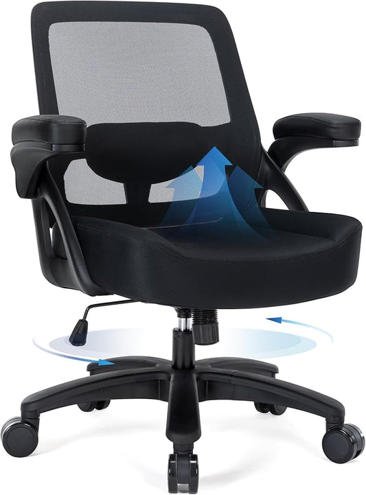 Big and Tall Office Chair 400lbs-Ergonomic Mesh Desk Chair with Flip up Arms, Heavy Duty Home Office Computer Chair, Wide Seat Office Chairs, Executive Rolling Swivel Task Chairs for Large People