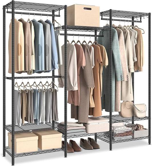 SONGMICS Portable Wardrobe Closet Heavy Duty Clothes Rack, Freestanding Closet Organizer,15.8 x 68.9 x 70.9 inches,Metal Garment Rack with Adjustable Wire Shelves, Dividable, Ink Black ULGR431B01