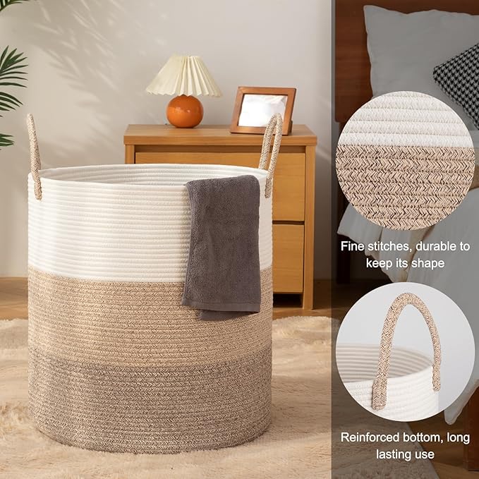 OIAHOMY 100L Laundry Hamper, Dirty Clothes Hamper for Bedroom, Collapsible Laundry Basket, Large Blanket Basket,Nursery Hamper with Handle, Blanket Storage for Living Room-18.5x21inches-Gradient Brown
