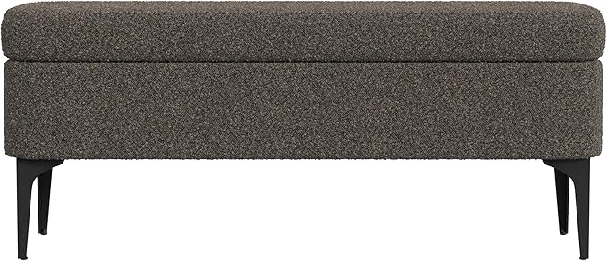 HomePop Upholstered Storage Bench with Metal Leg Home Décor|Bench with Storage for Living Room & Entryway - Dark Brown Boucle