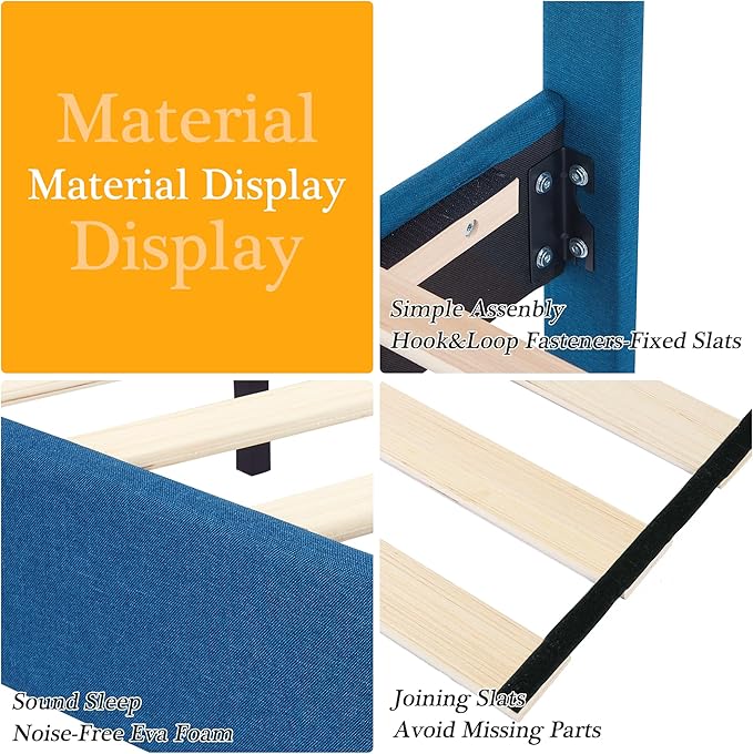 VECELO Queen Size Bed Frame Upholstered Platform with Tufted Adjustable Headboard/Mattress Foundation with Wood Slat Support, Easy Assembly,Blue