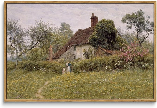 InSimSea Framed Canvas Wall Art Vintage Decor, Old Cottages Countryside Landscape Large Canvas Wall Art, Rustic Farmhouse Wall Decor for Bedroom Living Room Bathroom, 16"x24"