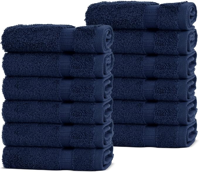 Chakir Turkish Linens | Hotel & Spa Quality 100% Cotton Premium Turkish Towels | Soft & Absorbent (12-Piece Washcloths, Navy)