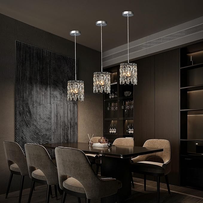 Modern K9 Crystal Pendant Lights Kitchen Island Set of 3,Chrome Chandeliers for Dining Room Light Fixtures Over Table,Hanging Lighting for Kitchen Island Entryway Bathroom BedHead Bedroom