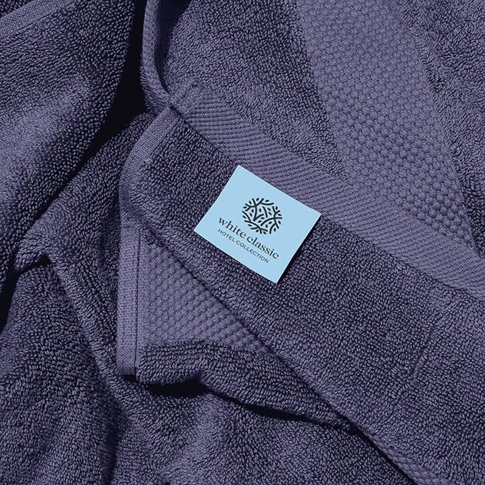 White Classic Luxury Bath Towels Set of 4 Large - 700 GSM Cotton Ultra Soft Bath Towels 27x54 | Highly Absorbent and Quick Dry | Hotel Towels for Bathroom Luxury, Plush Shower Towels, Navy