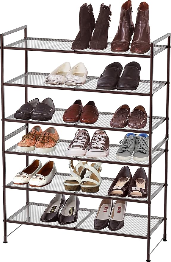 SIMPLE HOUSEWARE 3-Tier Stackable Mesh Shoe Rack, Bronze