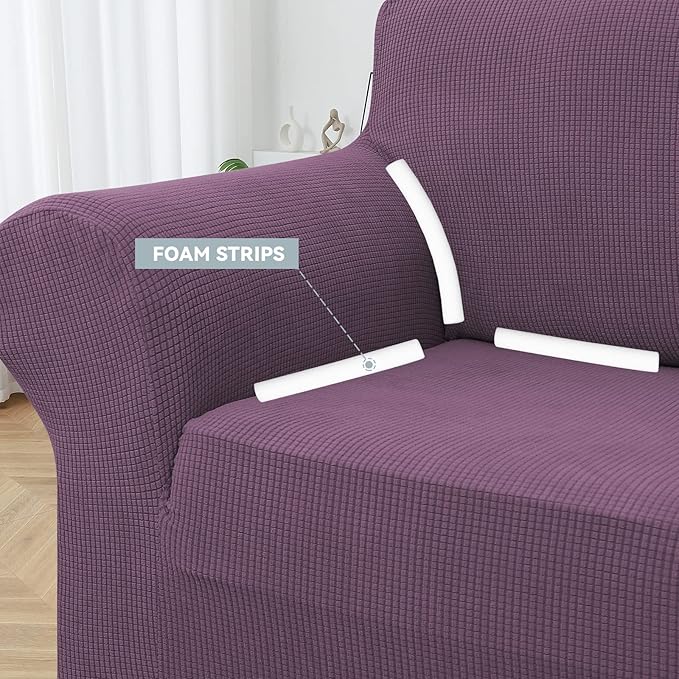 LURKA Stretch Oversized Sofa Slipcovers 1 Piece Couch Covers for 3 Cushion Couch Sofa Furniture Protector Full Sofa Covers with Elastic Bottom for Kids and Pet (X-Large,Purple)