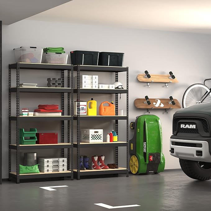 PrimeZone Storage Shelves 4 Packs 5 Tier Adjustable Garage Storage Shelving, Heavy Duty Metal Storage Utility Rack Shelf Unit for Warehouse Pantry Closet Kitchen, 35.5" x 15.75" x 71", Black