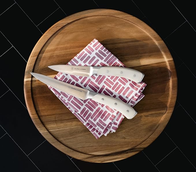 3-Piece Kitchen Knife Set – Ultra-Sharp German Stainless Steel, 8” Chef, 5” Utility, and 3.5” Paring Knives with Ergonomic Handles, Multipurpose Kitchen Knife Set, Clear