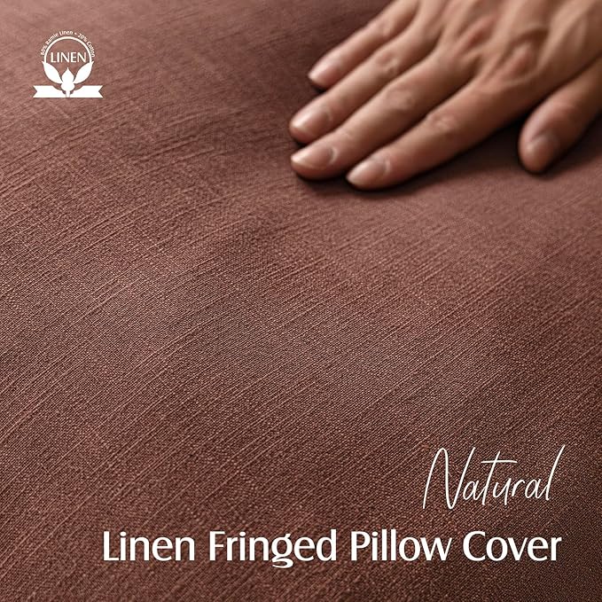 Foindtower Set of 2 Decorative Linen Fringe Throw Pillow Covers Boho Farmhouse Cushion Cover with Tassels Accent Pillowcase for Couch Chair Sofa Bed Living Room Home Decor,22×22 Inch,Rust Red