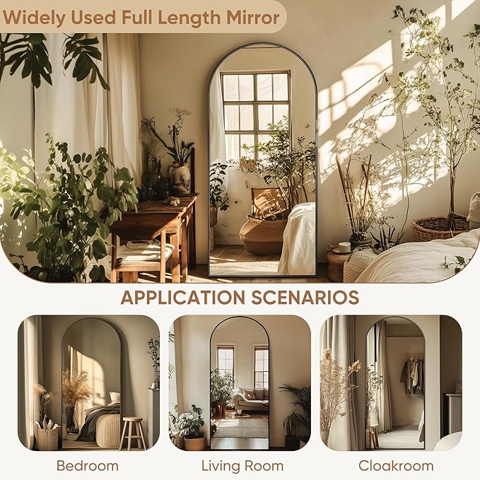 Full Length Mirror, 71"x32" Oversized Arched Large Standing, Tall Body Floor Wall Hanging for Bedroom Living Room Aluminum Frame,Black