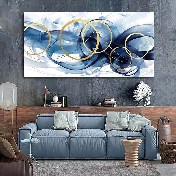 HKDGOKA Abstract Wall Art Living Room - Large Canvas Gold Blue Gradient Canvas Paintings Wall Artwork Modern Office Bedroom Pictures for Kitchen Bathroom Wall Decor 29x58 In