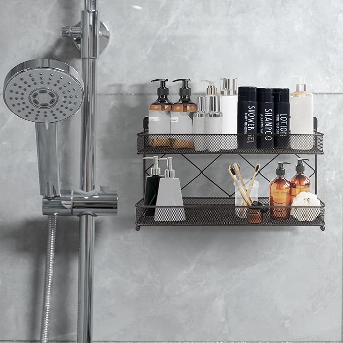 2 Tier Metal Kitchen Counter-top or Wall Mount Spice Rack, Jars Storage Organizer, Cabinet Holder, spice seasoning organizer for Partry (Bronze)