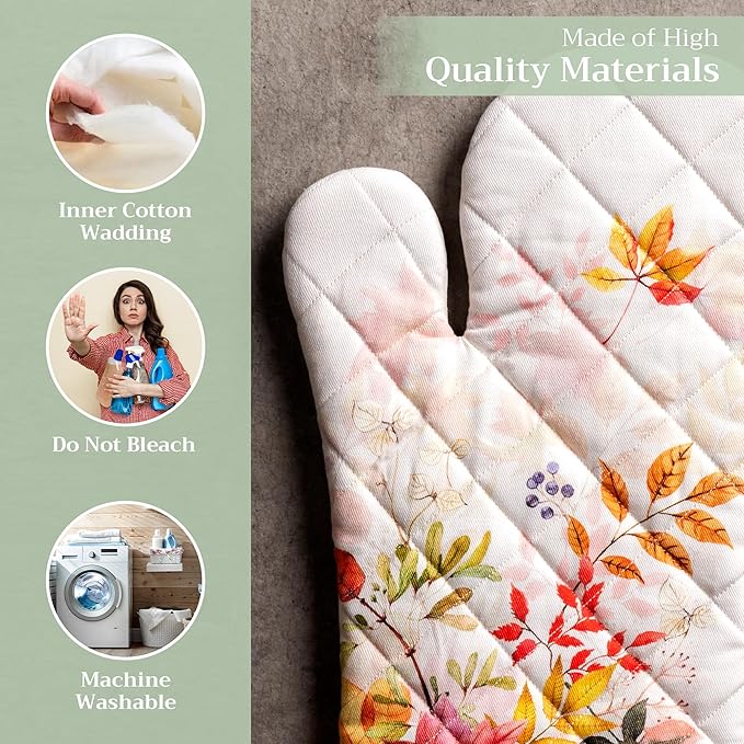 Maison d' Hermine Oven Gloves 100% Cotton Oven Mitt 7" x 13" with Loop Heat Resistant BBQ Cooking Gloves for Thanksgiving Christmas Decorations Baking Handling Hot Pans (Pack of 1, Amarante)