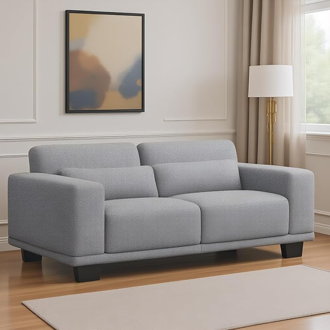 Marsail 2-Seater Modern Sofa, 65" Loveseat Couch with Wide Armrests & Deep Cushions, Linen Sofas with Removable Washable Covers for Living Room, Grey