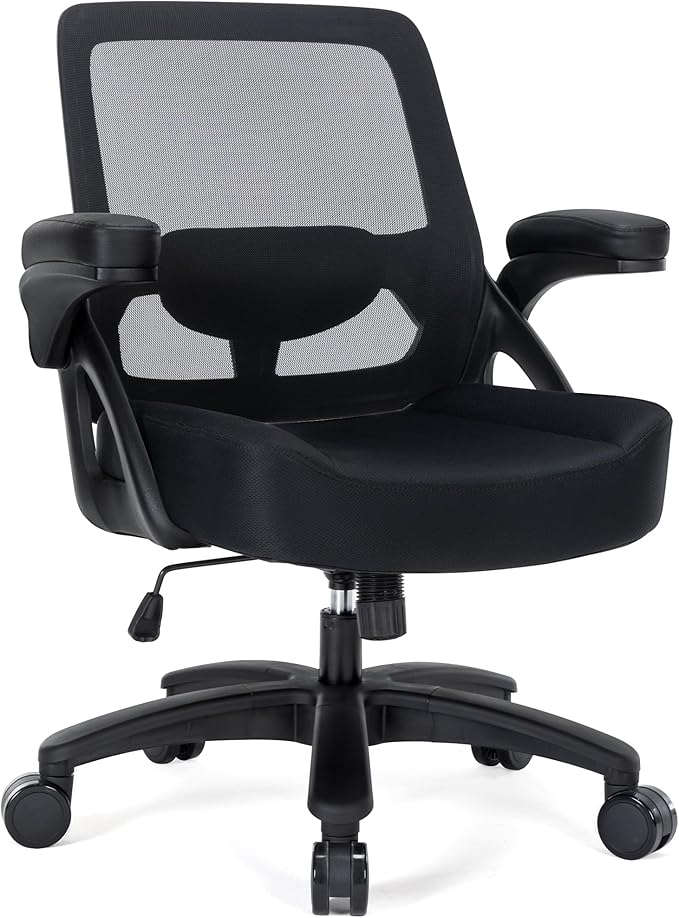 Big and Tall Office Chair 400lbs-Ergonomic Mesh Desk Chair with Flip up Arms, Heavy Duty Home Office Computer Chair, Wide Seat Office Chairs, Executive Rolling Swivel Task Chairs for Large People