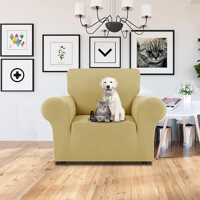 LURKA Stretch Chair Sofa Slipcovers 1 Piece Couch Covers for Sofa Furniture Protector Full Sofa Covers with Elastic Bottom for Kids and Dog (Champagne, Small)