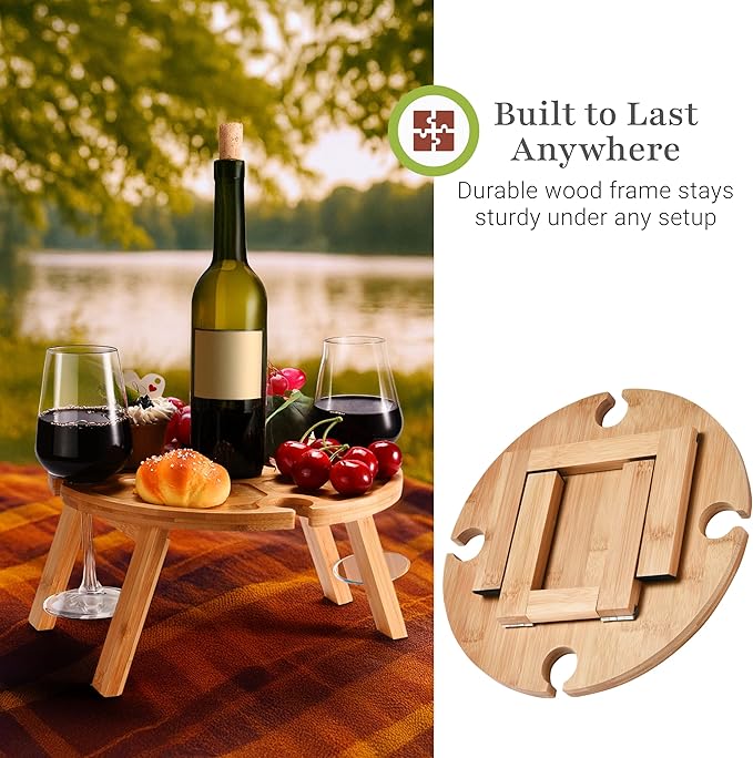 Prosumer's Choice Small Camping Foldable Table for Outdoor - 6x11x11-Inch Mini Picnic Table for Beach, Barbecue, or Road Trip - Portable Picnic Accessories, Wine Rack Collapsible Table - Brown