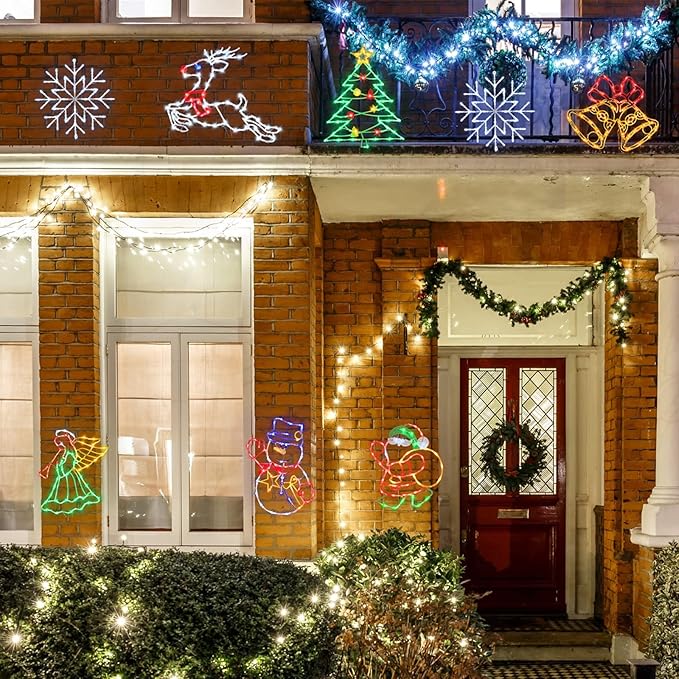 16" Christmas Window Silhouette Lights - 4 Pack Colour Lighted Christmas Tree ＆ Snowman ＆ Angel ＆ Santa for Holiday Indoor and Outdoor Wall Door Window Decorate