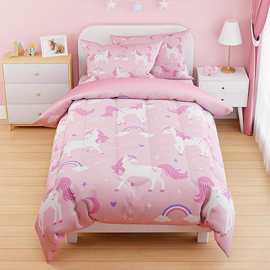 SANDJEST Unicorn Duvet Cover Sets Twin Size for Kids Girls, Include 1 Polyester Comforter Cover 68x86 Inches and 1 Pillowcase 20x26 Inches, Comforter Not Included, Gift for Christmas Birthday