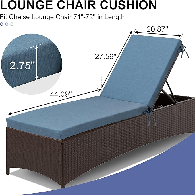 Crestlive Products Sunbrella Chaise Lounge Cushions Set of 2, Outdoor Cushions for Patio Furniture, Waterproof Lounge Chair Cushions for Pool, Deck, Lawn, 72''L x 21''W, Denim Blue