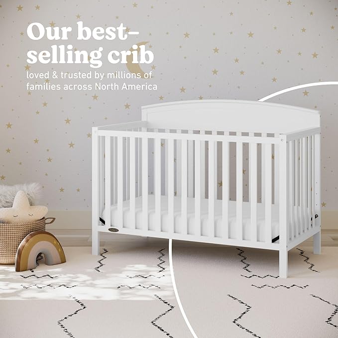 Graco Benton 5-in-1 Convertible Crib (White) – GREENGUARD Gold Certified, Converts from Baby Crib to Toddler Bed, Daybed and Full-Size Bed, Fits Standard Full-Size Crib Mattress